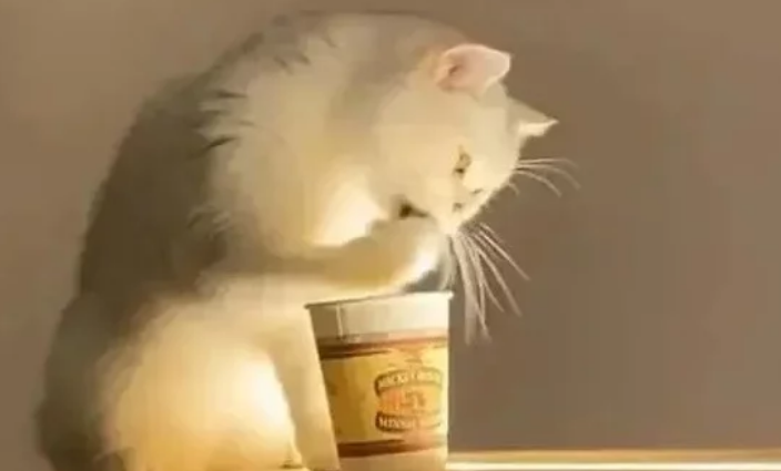 半夜起床发现猫咪还没睡，打开灯后却被逗乐了间接亲吻呀