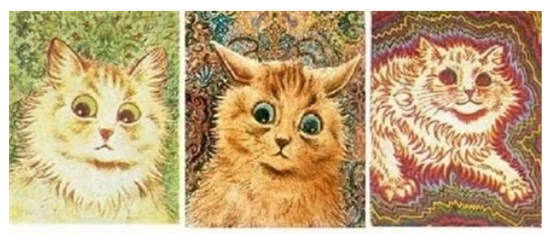 他画了一辈子猫,患上精神病后画风变了,把猫画成人看着有点奇怪
