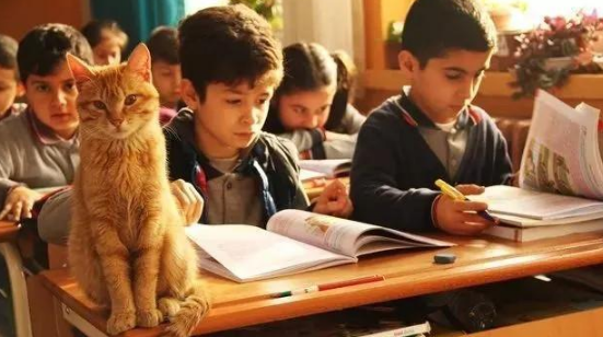 流浪橘猫受到老师恩惠，留守教室不愿走，还主动指导孩子们学习！ 