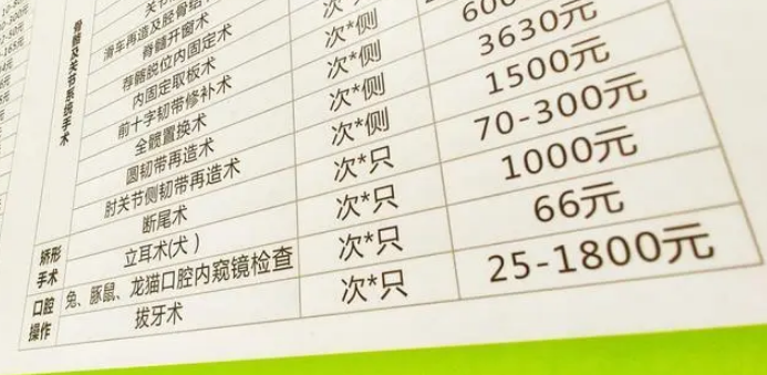 宠物医院收费价目表 宠物医院收费价目表