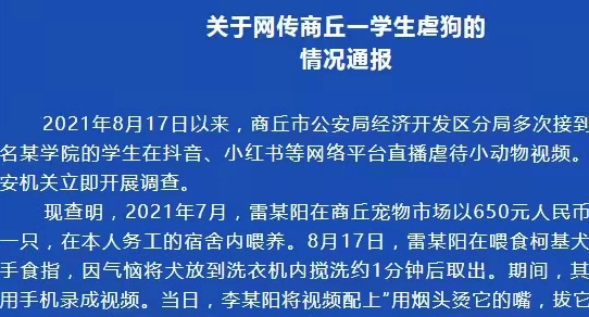 柯基犬被放洗衣机内搅拌，警方通报来了：虐狗者已被抓