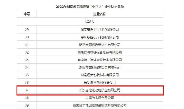 长沙施比龙获湖南省专精特新“小巨人”企业认定