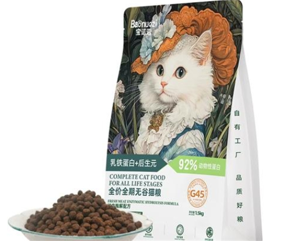 宝诺滋猫粮：全价无谷，低温烘焙，夹心设计