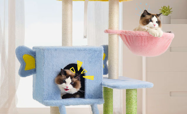 小户型养猫拥挤怎么办？宠贝趣二合一猫爬架：省空间还藏颜值
