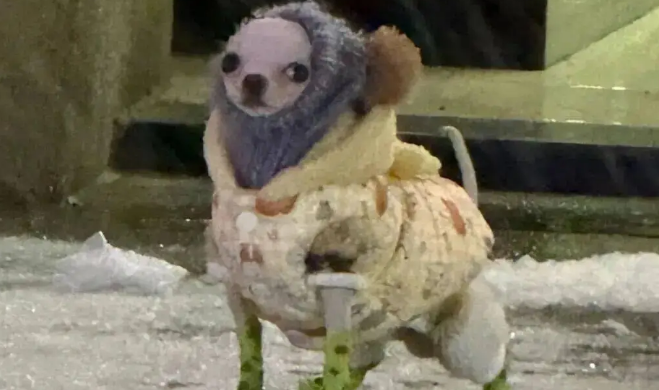 下雪天主人带吉娃娃出门尿尿,哈哈哈它的穿搭好像老婶子 下雪天主人带吉娃娃出门尿尿,哈哈哈它的穿搭好像老婶子