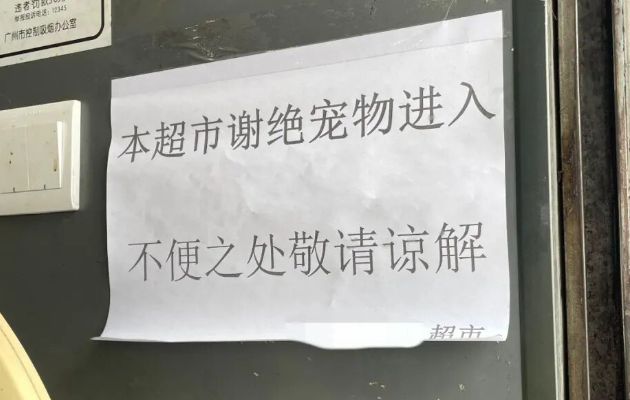 广州一市民与他人发生争执，顺手将宠物狗放超市干货架